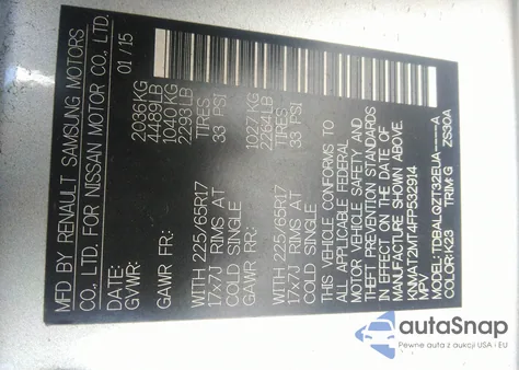 2015 Nissan Rogue Sv from USA, damaged, VIN KNMAT2MT4FP532914